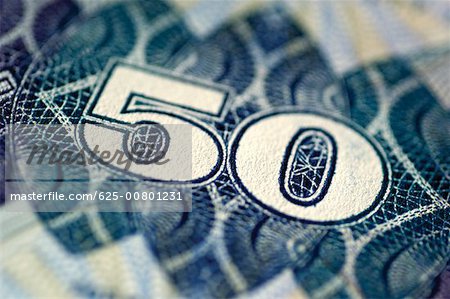 One fifty bank note, close-up