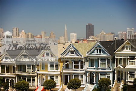 Facade of townhouses, San Francisco, California, USA