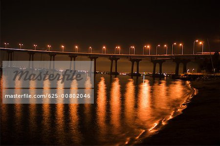 Panoramic view of a bridge at night, Coronado Bay Bridge, San Diego, California, USA