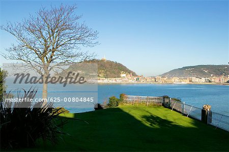 High angle view of a garden on a waterfront, Spain