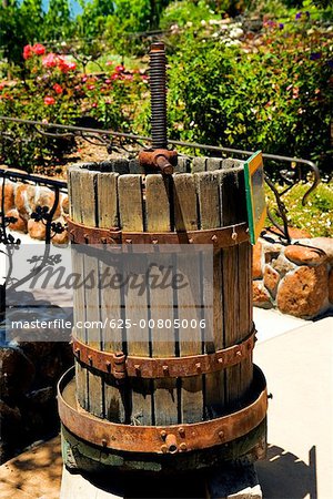 Close-up of a grape press, Napa Valley, California, USA