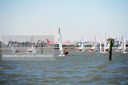 Sailboats in the Potomac River, Ronald Reagan Washington National Airport, Washington DC, USA