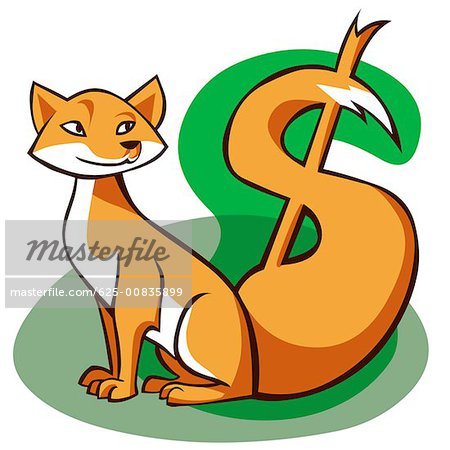 Close-up of a fox with its tail in the shape of a dollar sign