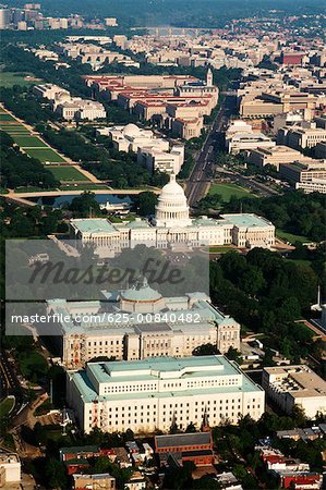 Aerial view of a government building, Capitol Building, Library of Congress, Washington DC, USA