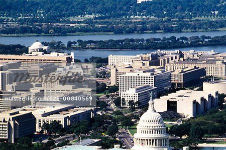 Aerial view of buildings in a city, Washington DC, USA