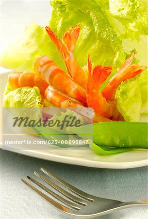 Close-up of shrimp and vegetable salad