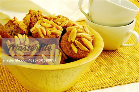 Close-up of almond muffins in a bowl