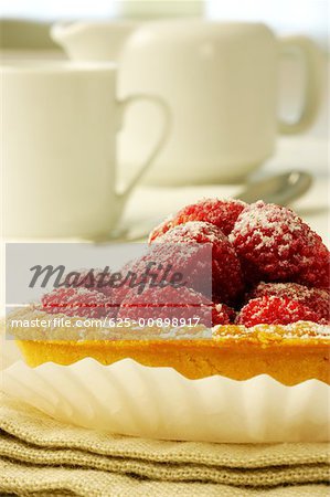 Close-up of a strawberry tart in a plate