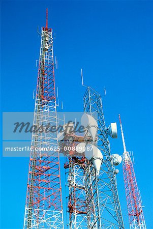 Low angle view of microwave radio towers, Washington DC, USA