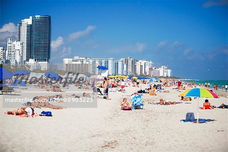 Tourist on the beach, South Beach Miami, Florida, USA