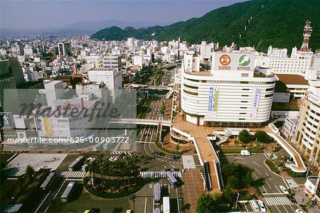 High angle view of a city, Central Tokushima, Shikoku, Japan
