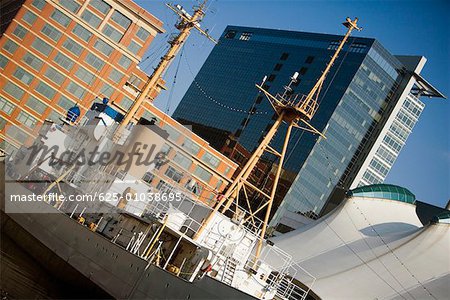 Low angle view of a cruise ship moored at a harbor, Inner Harbor, Baltimore, Maryland, USA