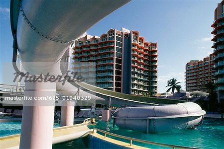 Waterslide and swimming pool at Crystal Palace Hotel, Bahamas