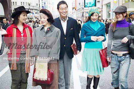 Family walking on the street