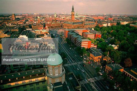 High angle view of a city, Copenhagen, Denmark