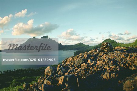 Hills at the waterfront, Bora Bora, Society Islands, French Polynesia