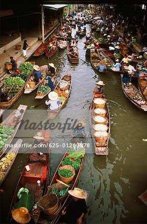 High angle view of a floating market, Bangkok, Thailand