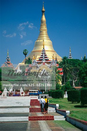 Park in front of a pagoda, Shwedagon Pagoda, Yangon, Myanmar