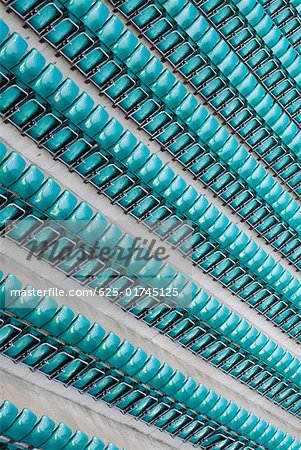 High angle view of empty bleachers in a stadium