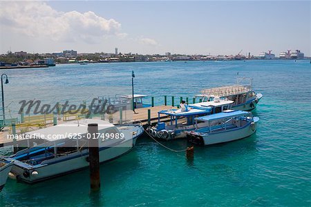 High angle view of boats moored at a pier, Nassau, Bahamas