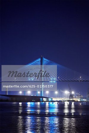 Suspension bridge lit up at night Talmadge Bridge, Savannah River, Savannah, Georgia, USA