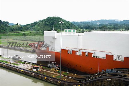 Container ship at a commercial dock, Panama Canal, Panama