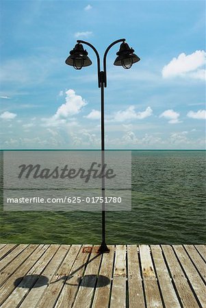 Lamppost on a boardwalk, Lovebird's Bridge, Providencia, Providencia y Santa Catalina, San Andres y Providencia Department,