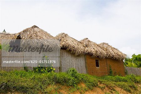 Low angle view of huts in a row, French Harbour, Rotan, Bay Islands, Honduras