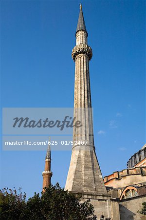 Low angle view of a minaret, Suleymanie Mosque, Istanbul, Turkey