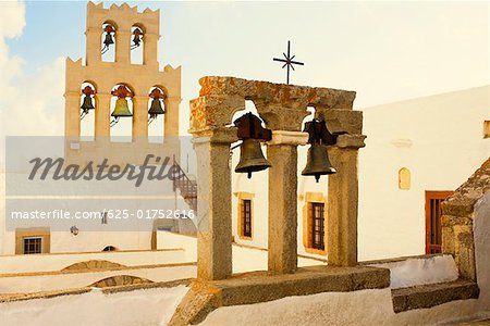 Bells hanging in a church, Agios Ioannis Monastery, Patmos, Dodecanese Islands, Greece