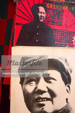 Close-up of posters of Mao Tse- Tung, Xi'an, Shaanxi Province, China
