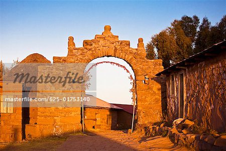 Ruins of an entrance gate, Puerta Del Sol, Lake Titicaca, Taquile Island, Puno, Peru