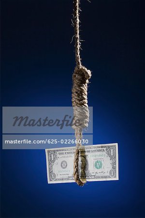 One US dollar bill in hangman's noose