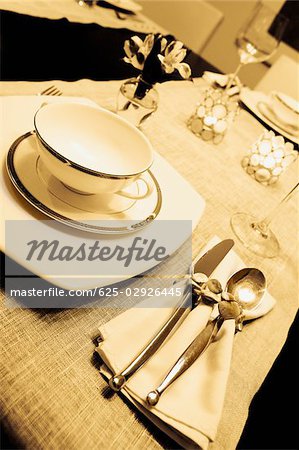 Place setting on a dining table