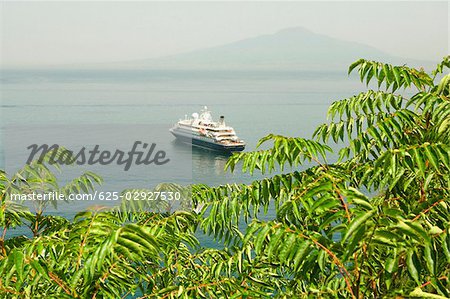 High angle view of cruise ship in the sea, Bay of Naples, Sorrento, Sorrentine Peninsula, Naples Province, Campania, Italy