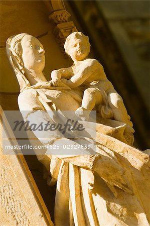 Statue of Virgin Mary and Jesus Christ in a cathedral, Le Mans Cathedral, Le Mans, France