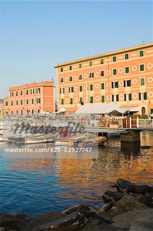 Boats at a harbor, Calata Del Porto, Italian Riviera, Santa Margherita Ligure, Genoa, Liguria, Italy