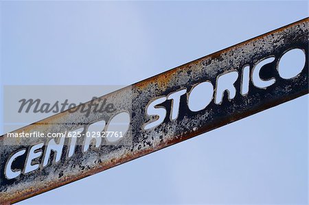 Low angle view of an information signboard, Monterosso al Mare, La Spezia, Liguria, Italy