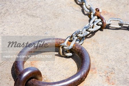 Close-up of a hook with a chain, Italian Riviera, Santa Margherita Ligure, Genoa, Liguria, Italy