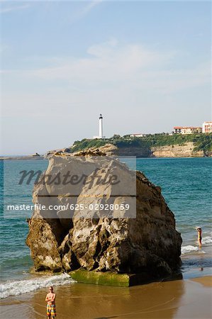 Rock on the beach, Grande Plage, Phare de Biarritz, Biarritz, France