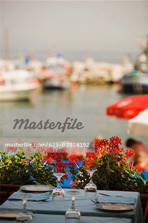 Place setting on a table, Marina Grande, Capri, Sorrento, Sorrentine Peninsula, Naples Province, Campania, Italy