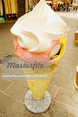 Close-up of a sculpture of an ice cream cone, Genoa, Liguria, Italy