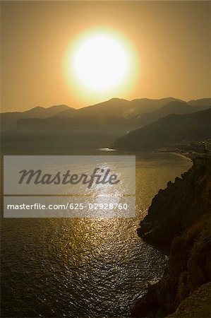 Panoramic view of the sunset, Costiera Amalfitana, Salerno, Campania, Italy