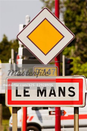 Information board on roadside, Le Mans, France