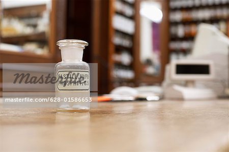 A glass bottle with pastilles