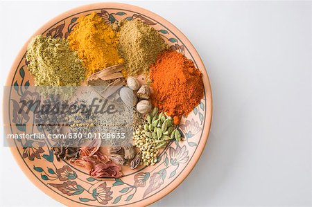 High angle view of spices in a plate