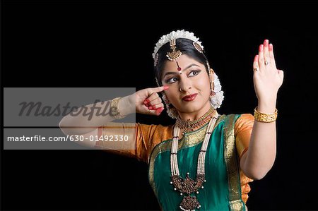 Close-up of a young woman performing Bharatnatyam