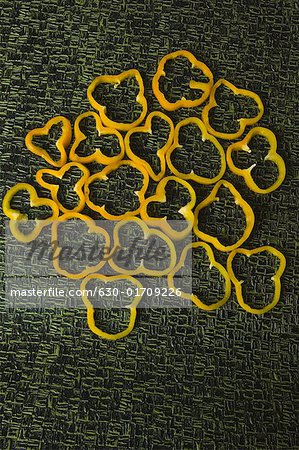 High angle view of yellow bell pepper slices