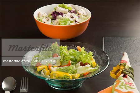 Close-up of two bowls of salad