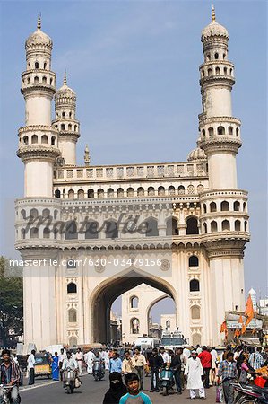 Group of people in front of a building, Char Minar, Hyderabad, Andhra Pradesh, India